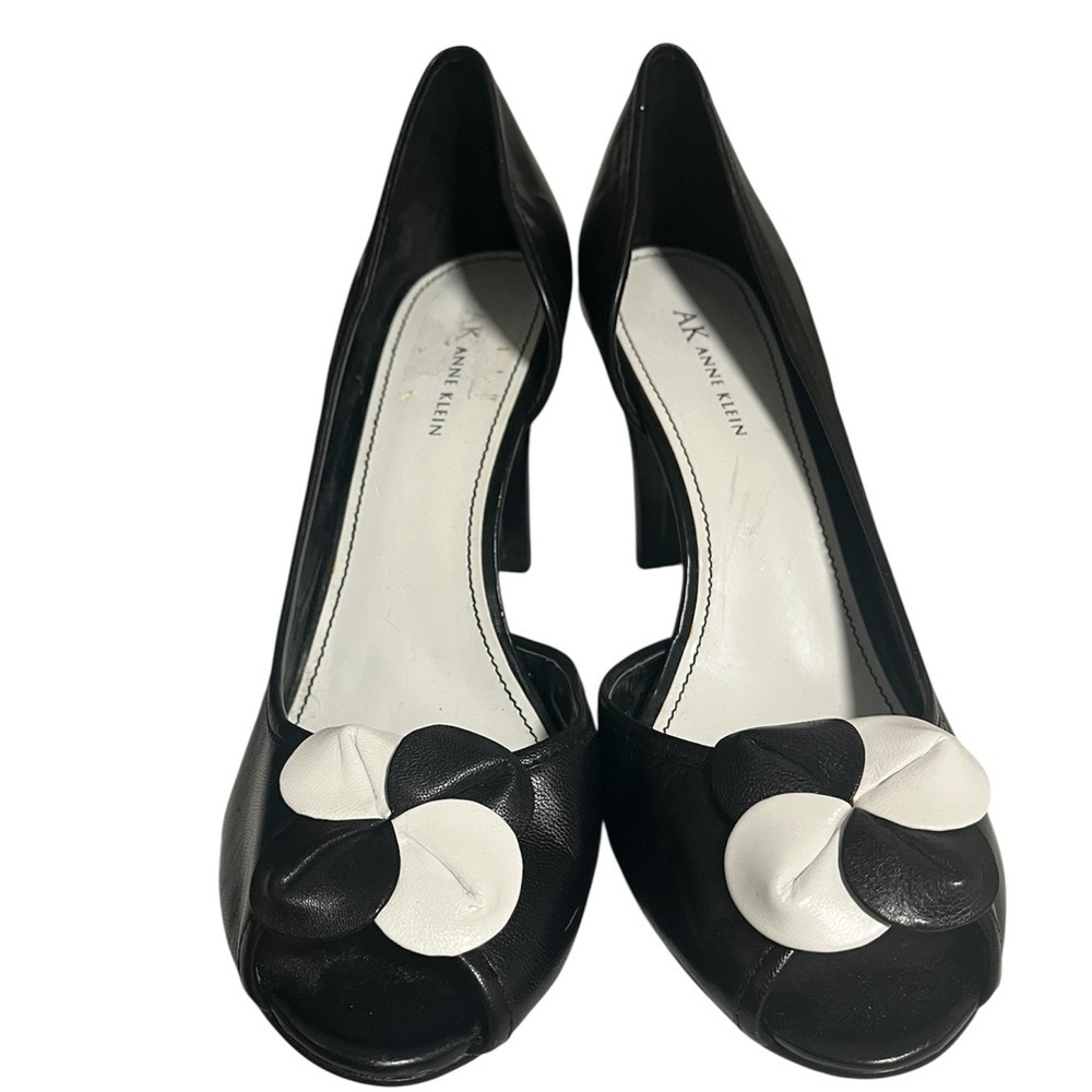 Anne Klein Black and White Peep Toe Heels size 10.5